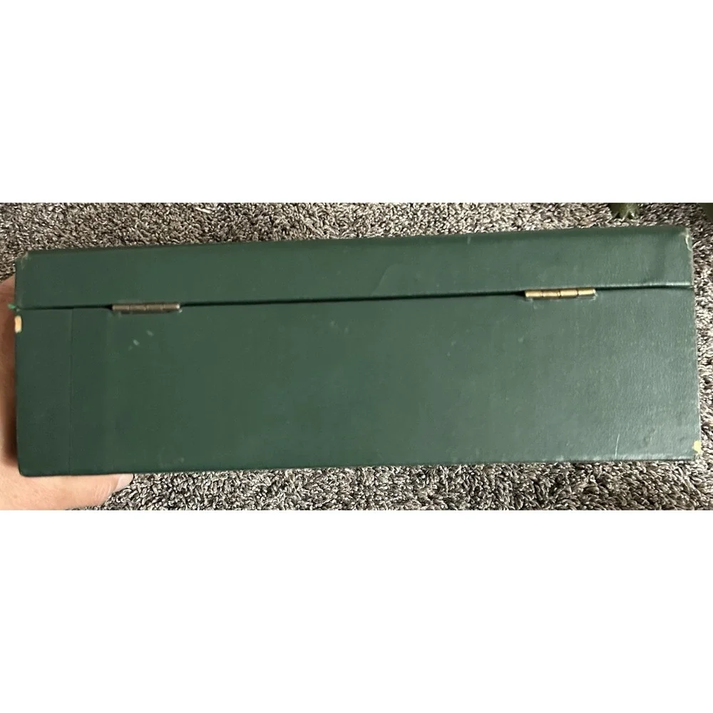 Vintage Jewelry Vanity Dresser Faux Leather Green Jewelry Box with Yellow Lining